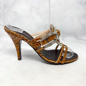Giuseppe Zanotti Vicini Vintage Y2K Leather Croc Rhinestone Mule Sandal Heels 37